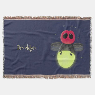 Cute lightning bug firefly cartoon illustration throw blanket