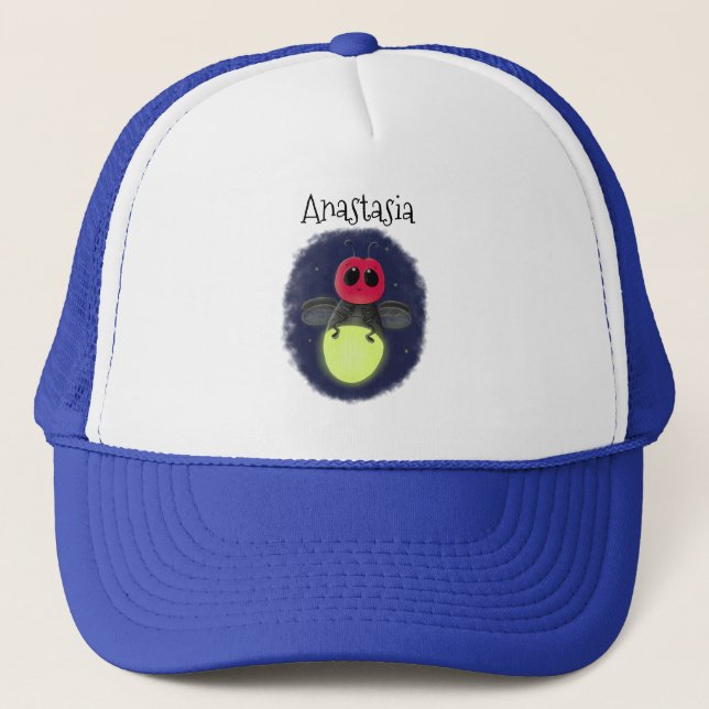 Cute lightning bug firefly cartoon illustration trucker hat (Front)