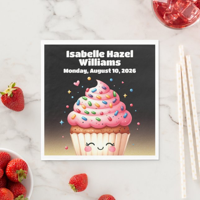 Cute L'il Cupcake Candy Sprinkles Baby Shower Napkin (Insitu)