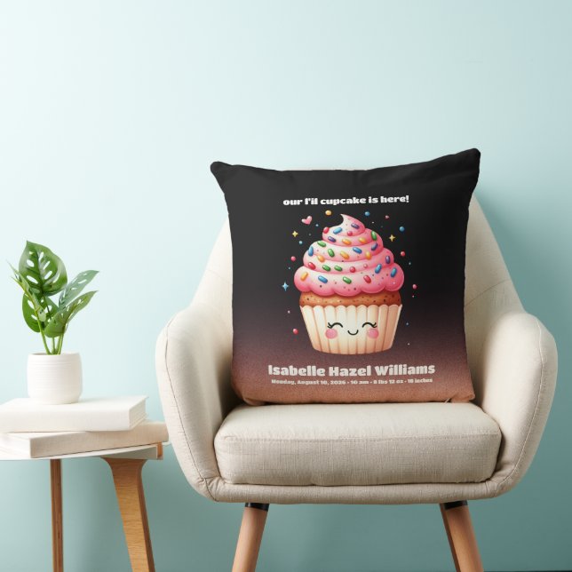 Cute L'il Cupcake Sprinkles Baby Birth Stats Natal Cushion (Chair)
