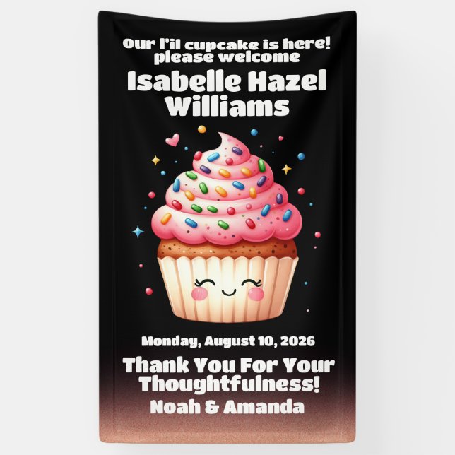 Cute L'il Cupcake Sprinkles Baby Shower Welcome Banner (Vertical)