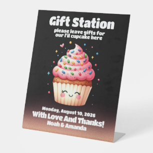 Cute L'il Cupcake Sprinkles Baby Shower Welcome Pedestal Sign