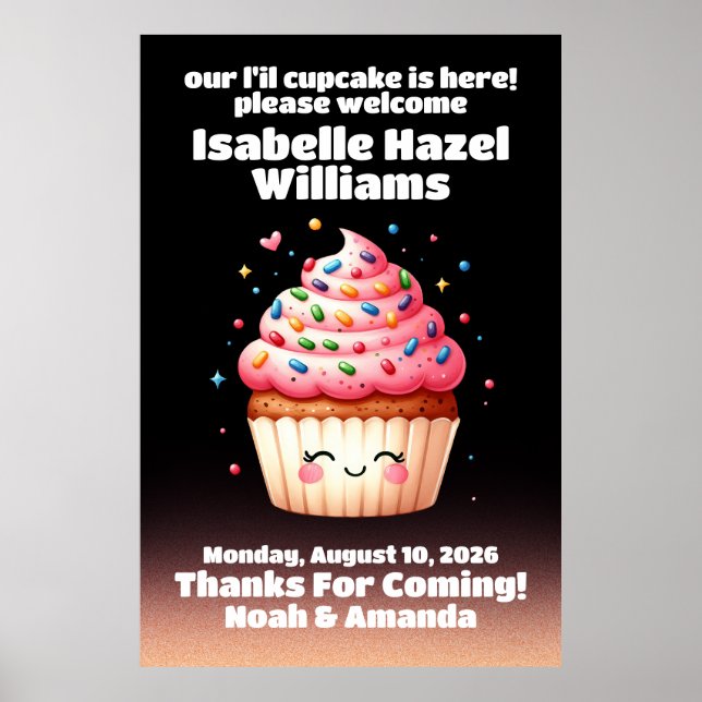 Cute L'il Cupcake Sprinkles Baby Shower Welcome Poster (Front)