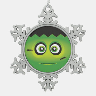 Cute Lil' Frankenstein emoji Happy Halloween Snowflake Pewter Christmas Ornament