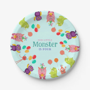 Cute lil monster cartoon fun birthday party paper plate