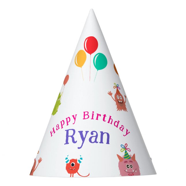 Cute lil monster cartoon fun birthday party party hat (Front)