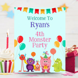 Cute lil monster cartoon fun birthday party poster