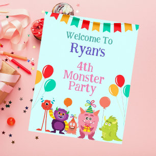 Cute lil monster cartoon fun birthday party poster