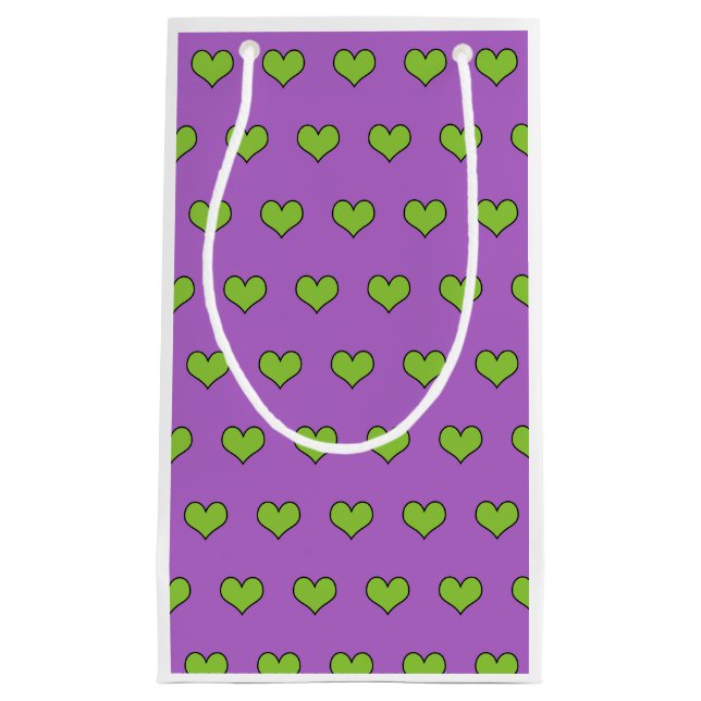 Cute Lilac and Green Hearts Pattern Small Gift Bag (Front)