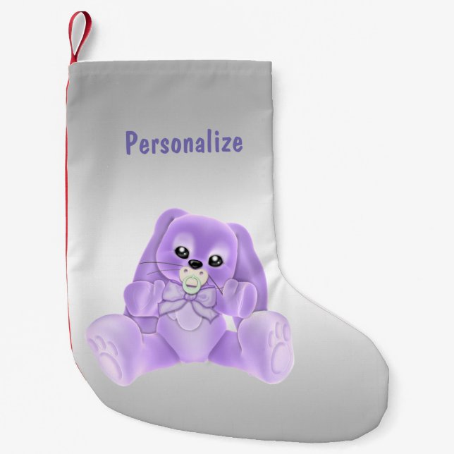 Cute Lilac Bunny Rabbit Small Christmas Stocking (Front)
