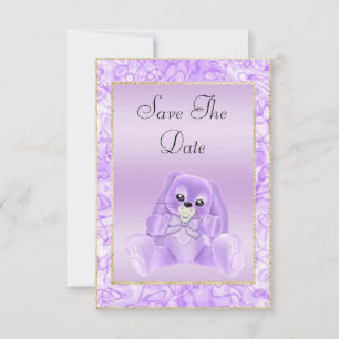 Cute Lilac Bunny Save The Date Baby Shower