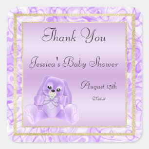 Cute Lilac Bunny Thank You Baby Shower Square Sticker