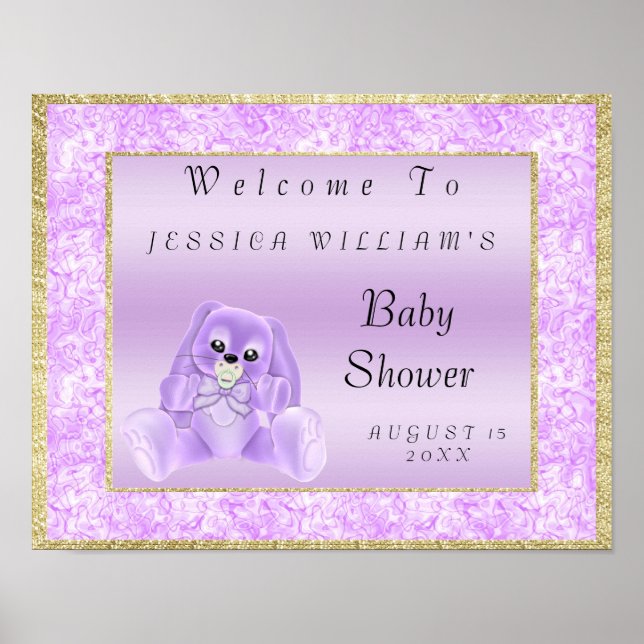 Cute Lilac Bunny "Welcome" Poster (Front)