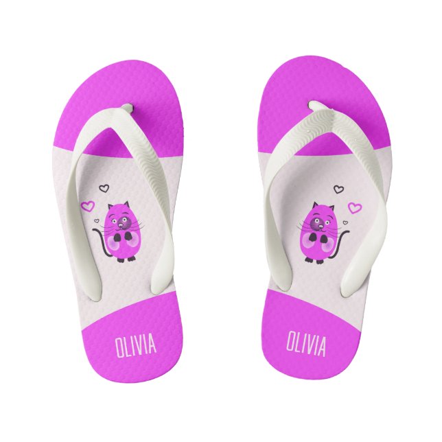 Cute lilac cat kid's flip flops (Footbed)