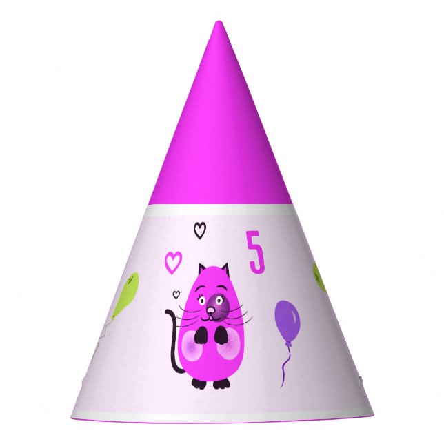 Cute lilac cat party hat (Front)