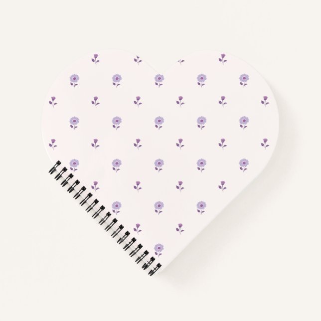 Cute Lilac Ditsy Blossom Heart Shaped Notebook (Front)