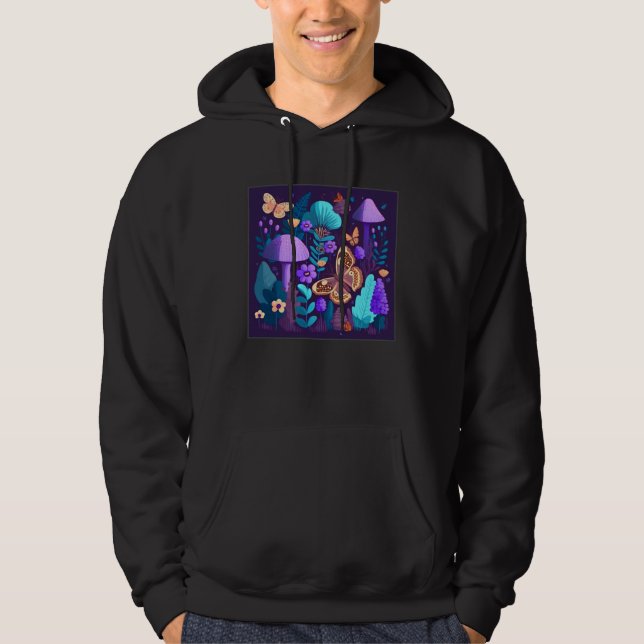 Cute Lilac Flower Butterfly Illustration Tree Wome Hoodie (Front)