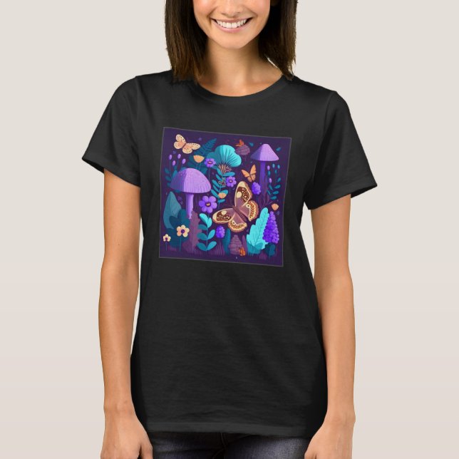 Cute Lilac Flower Butterfly Illustration Tree Wome T-Shirt (Front)
