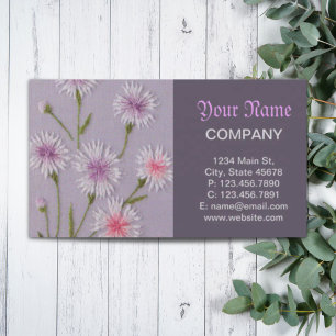 cute lilac purple embroidery floral white daisy business card