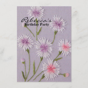 cute lilac purple embroidery floral white daisy invitation