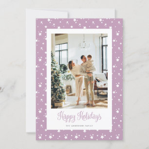 Cute Lilac Starry Photo Happy Holidays Card