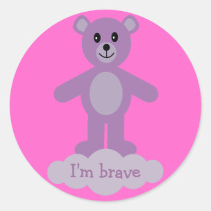 Cute Lilac Teddy Bear I'm Brave Pink Stickers