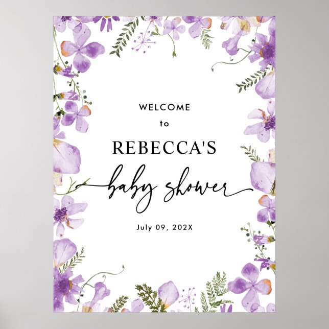 Cute Lilac Wildflowers Baby Shower Welcome Posters (Front)