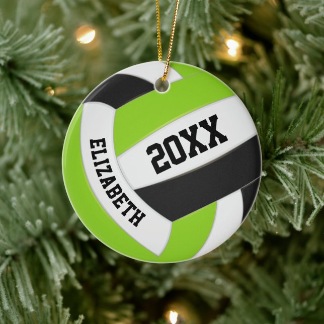 cute lime black white girly volleyball ceramic tree decoration (Tree)
