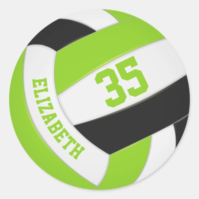 cute lime green black personalised volleyball classic round sticker (Front)