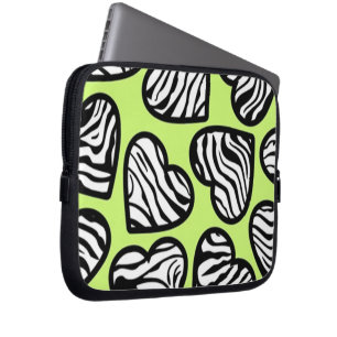 Cute lime green black white zebra pattern heart laptop sleeve