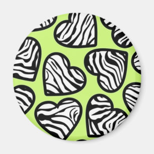 Cute lime green black white zebra pattern heart magnet