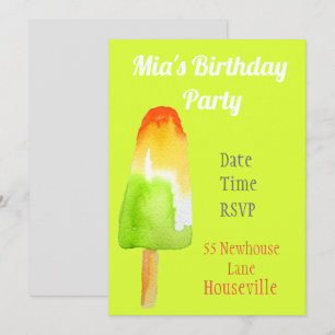 Cute lime popsicle ice-block Summer girl Party Invitation
