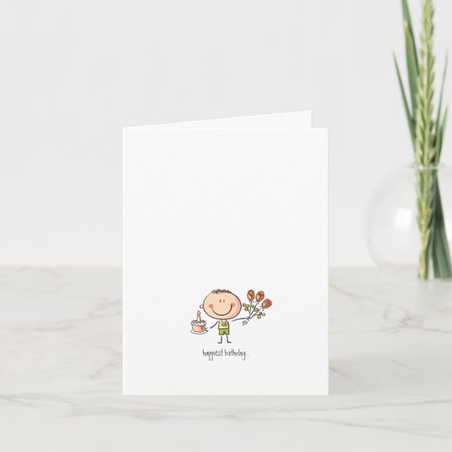 Cute Line Art Cartoon (From Him) December Birthday Card (Front)