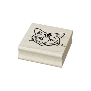 Cute Line Art Kitty Cat Face Outline Rubber Stamp