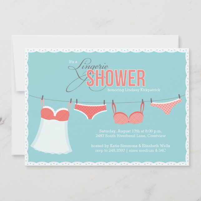 Cute Lingerie Aqua Pink Coral Shower Invitation (Front)