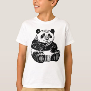 Cute Linocut Giant Panda Kids Tee
