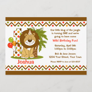 Cute Lion 1st Birthday Invitation