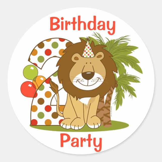 Cute Lion 2nd Birthday Classic Round Sticker (Front)