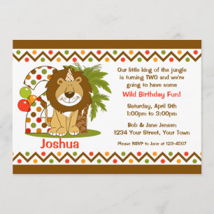 Cute Lion 2nd Birthday Invitation