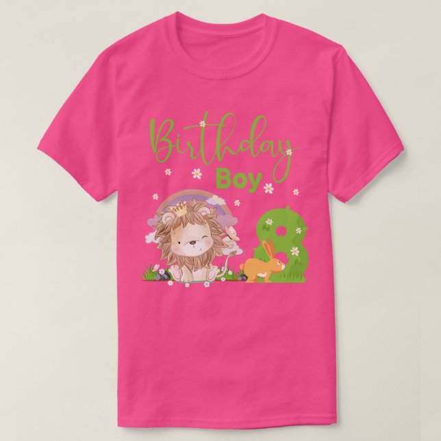 Cute Lion 8th Birthday Boy T-Shirt (Design Front)