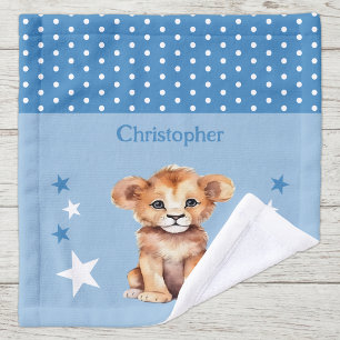 Cute lion add name polka dots stars blue wash cloth