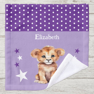 Cute lion add name polka dots stars purple wash cloth