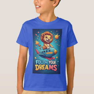 🦁 Cute Lion Aeroplane Adventure Kids Graphic ✈ T-Shirt