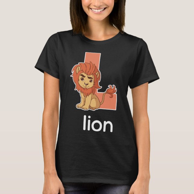 Cute Lion Alphabet Letter Big Cats  Kids T-Shirt (Front)