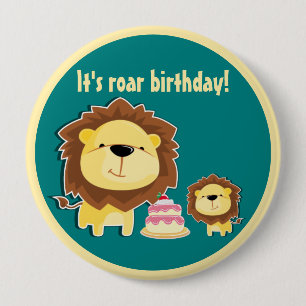 Cute Lion And Baby Cub Kids Birthday 10 Cm Round Badge
