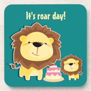 Cute Lion And Baby Cub Kids Birthday Coaster