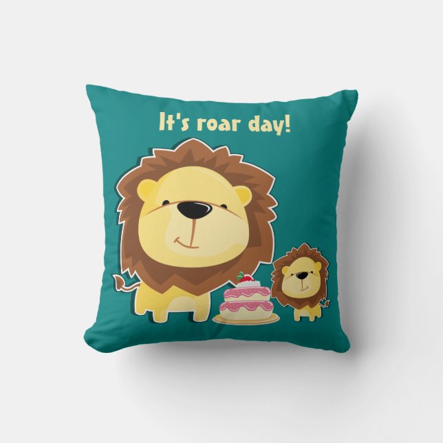 Cute Lion And Baby Cub Kids Birthday Cushion (Front)
