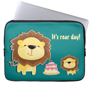 Cute Lion And Baby Cub Kids Birthday Laptop Sleeve