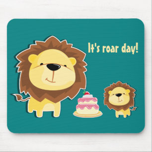 Cute Lion And Baby Cub Kids Birthday Mouse Mat