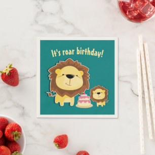 Cute Lion And Baby Cub Kids Birthday Napkin